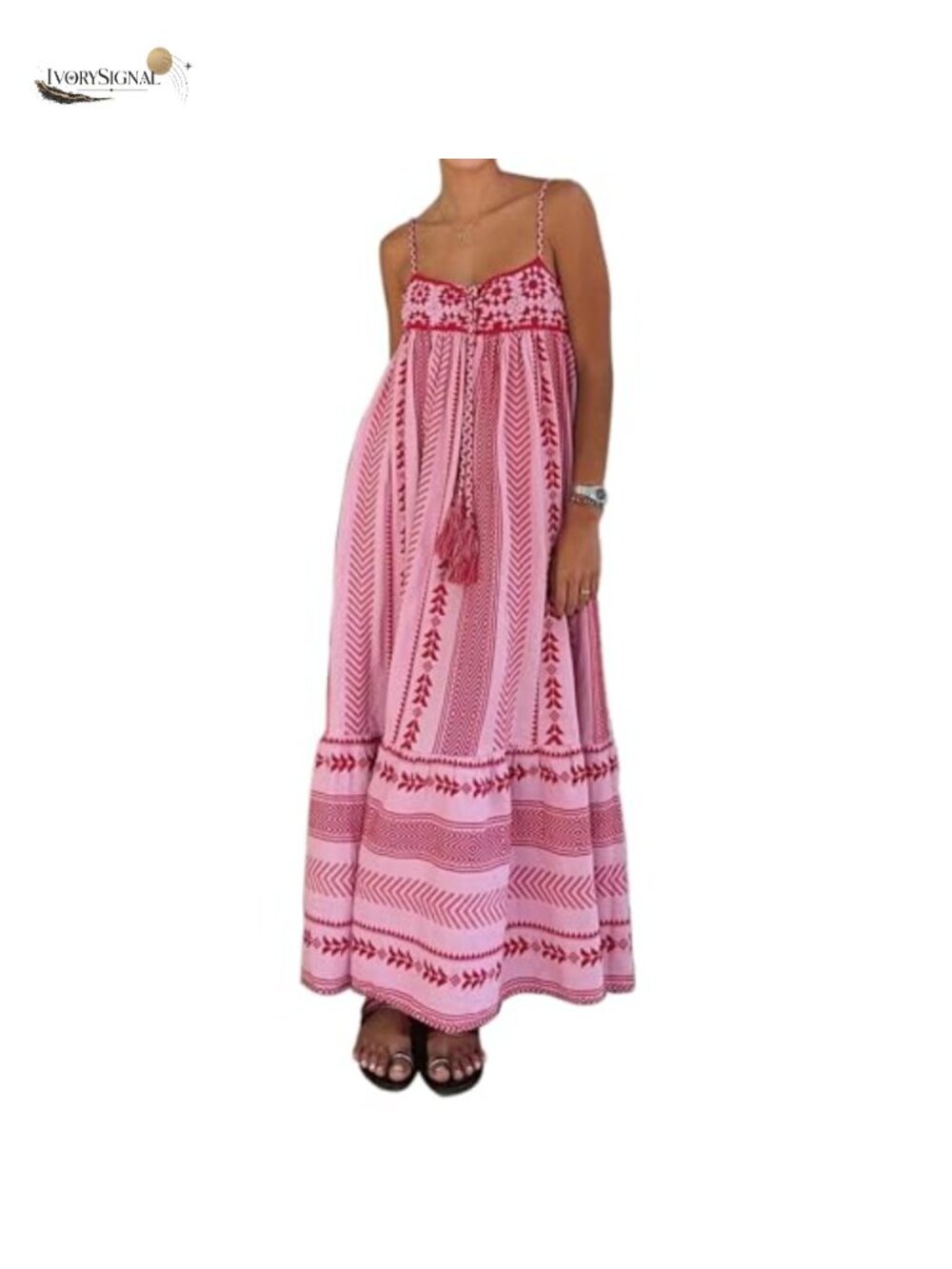 ABYOVRT Women Boho Maxi Dress Crochet Patchwork Sleeveless Long Flowy Swing